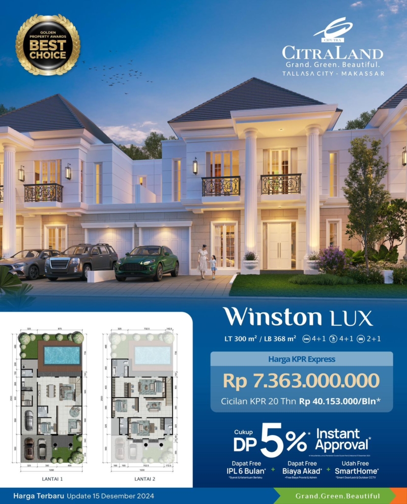 Rumah dengan Kolam Renang di Makassar Winston Lux Citraland Tallasa City